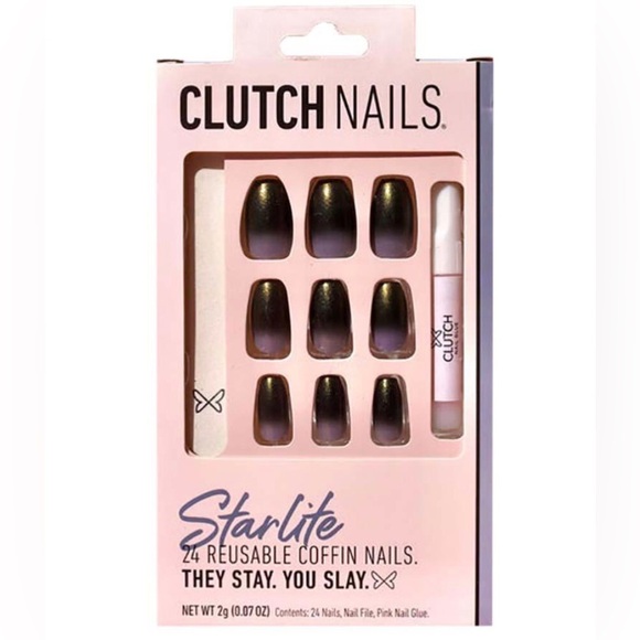 (2) Pack Clutch Nails Starlite 24 Coffin Purple Ombré Shimmer Press On Nail Set - Picture 2 of 8